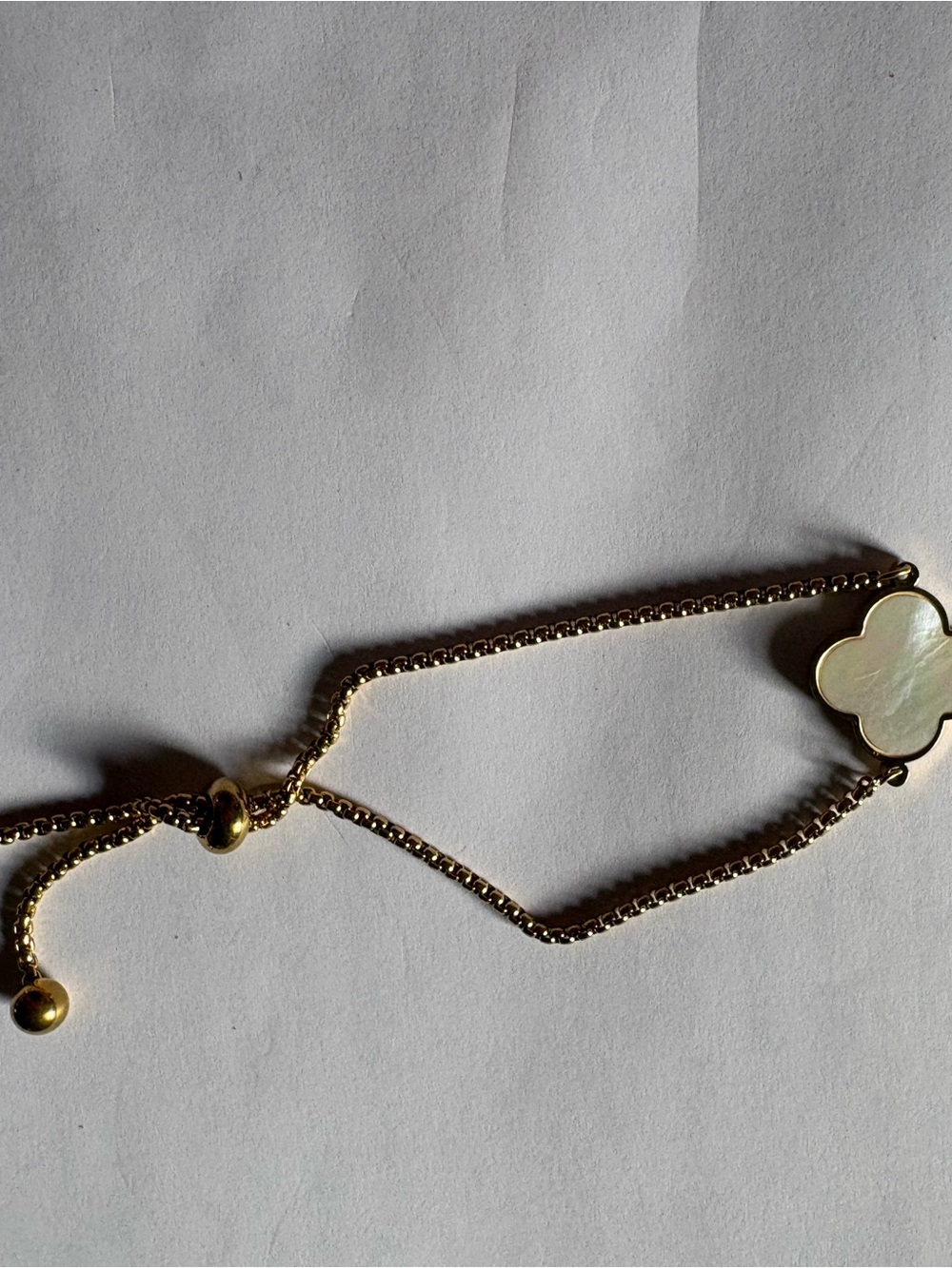 Gold-Tone Mother of Pearl Clover Slider Bracelet